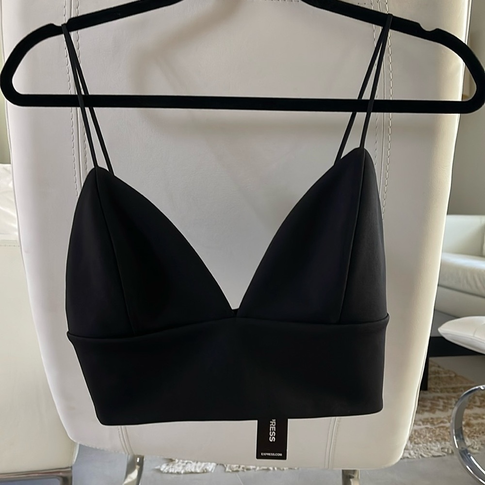 Express NWT small black crop top with spaghetti adjustable straps back zipper